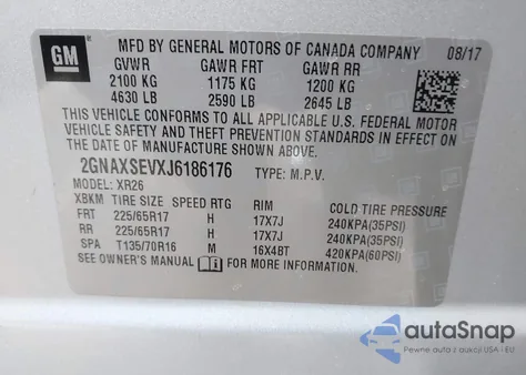 2018 Chevrolet Equinox Lt z USA, uszkodzony, nr VIN 2GNAXSEVXJ6186176